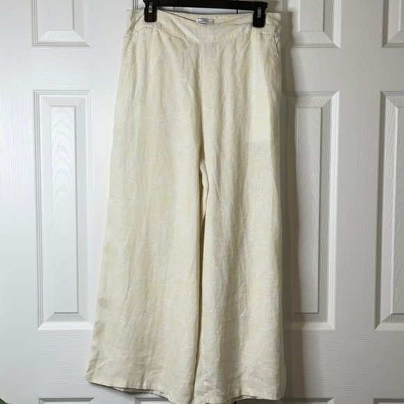 Nicole Miller New York 100% Linen Wide Leg Crop Pants Beige Size L - Picture 2 of 10